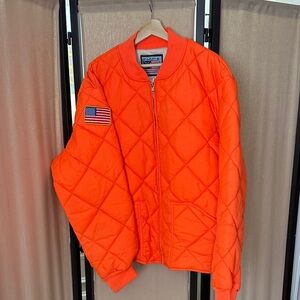 Bright Orange Quilted Bomber Jacket